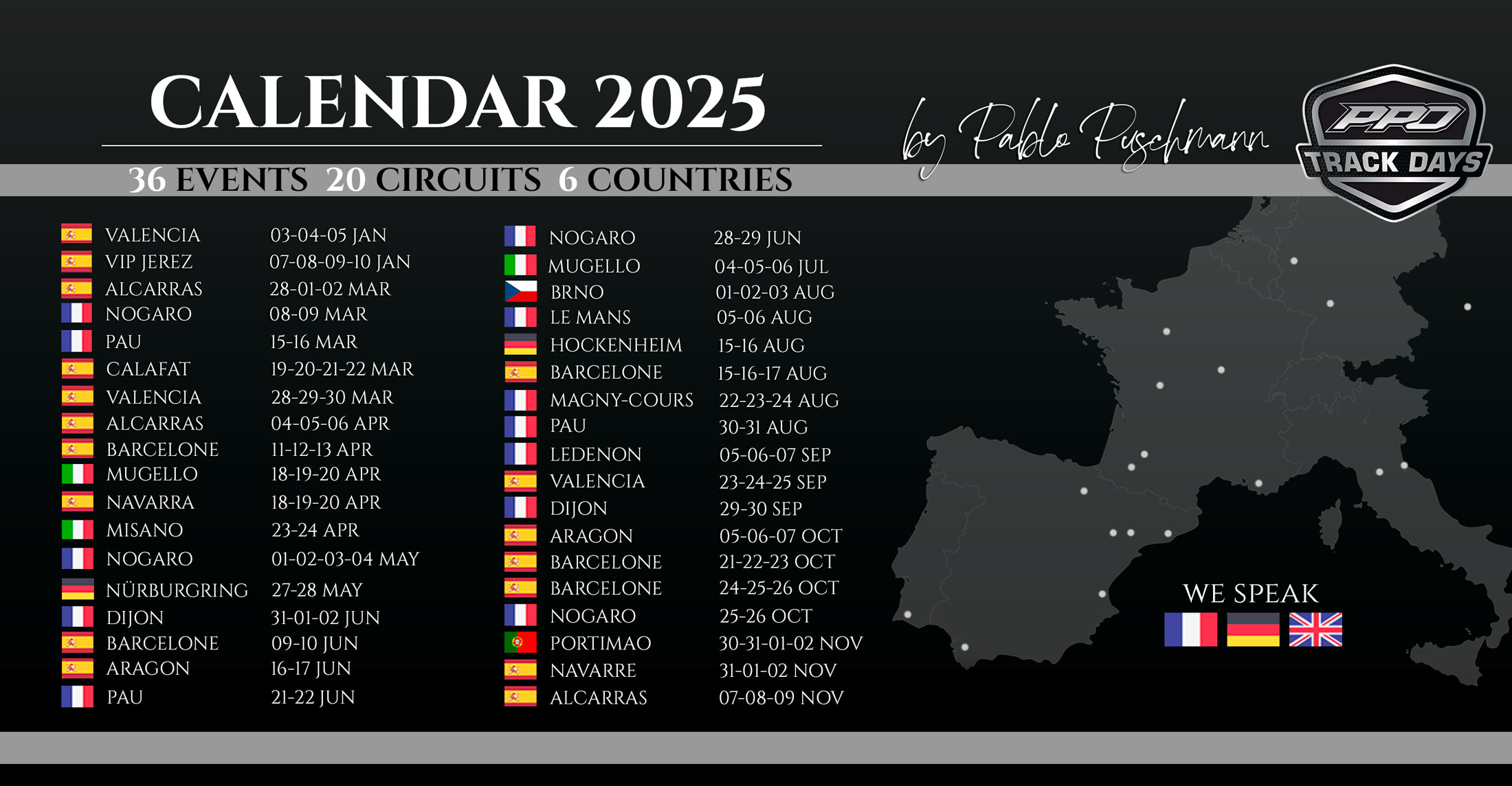 Calendrier de roulage moto 2025 - PPO Trackdays
